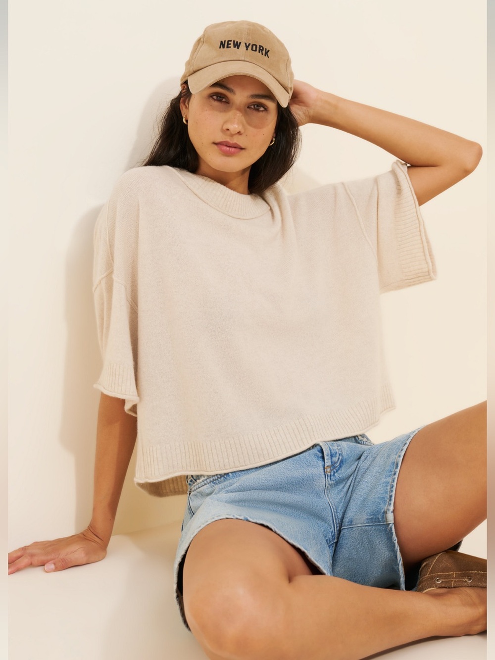 Anthropologie The Goldie Crew-Neck Cashmere Sweater Short Sleeve Ivory Small - Picture 12 of 12